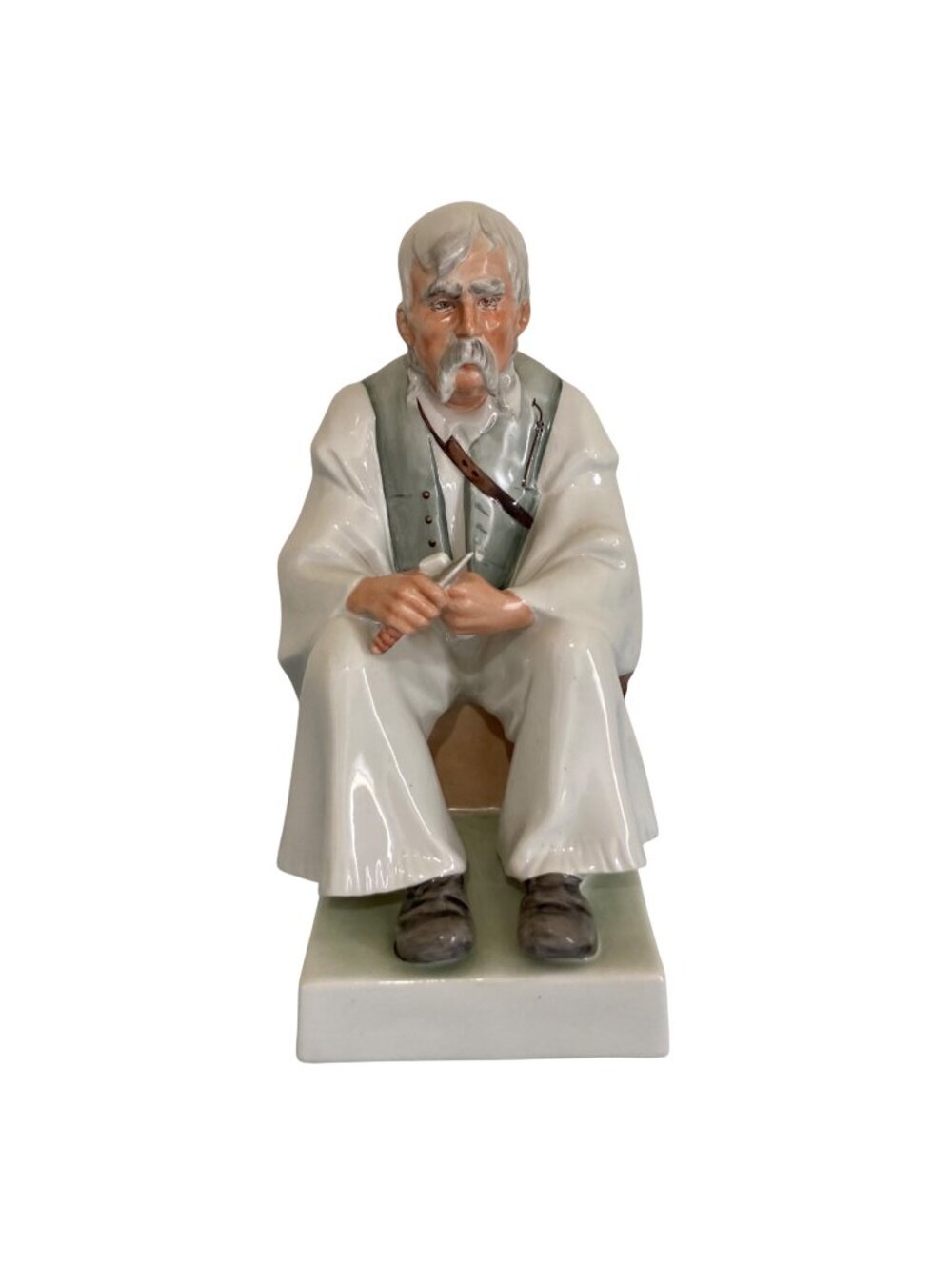 Large Zsolnay PECS Hungary Sitting Man W Knife Wood Carver Porcelain Figurine